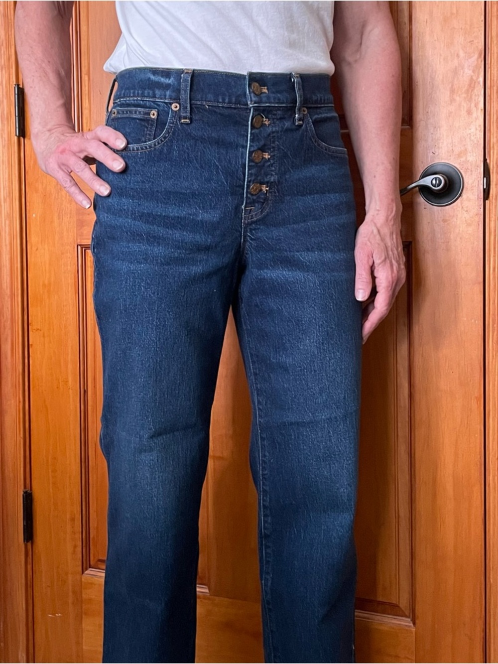 J. Crew Wide-Leg Jeans in Dark Indigo with Tan Stitching